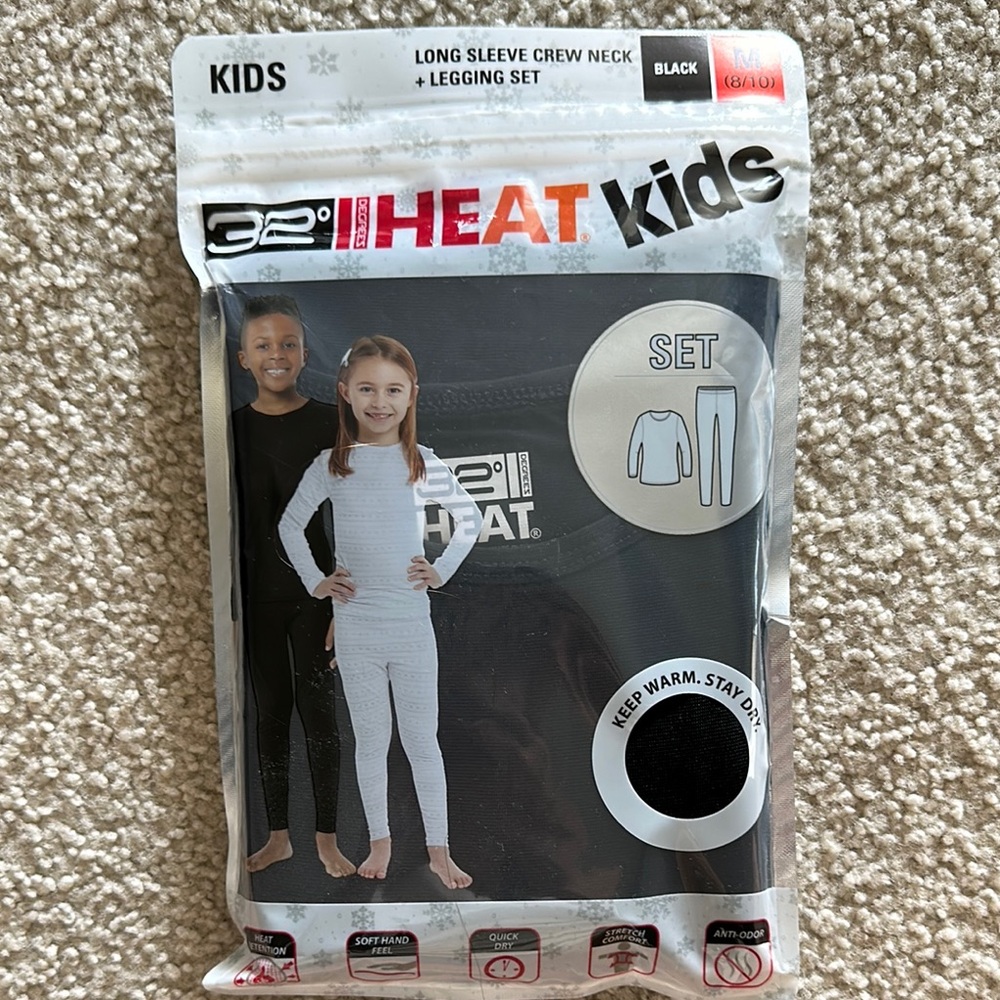 32 Degrees Heat Kids Long Sleeve Crew Neck and Legging Set - Black Medium